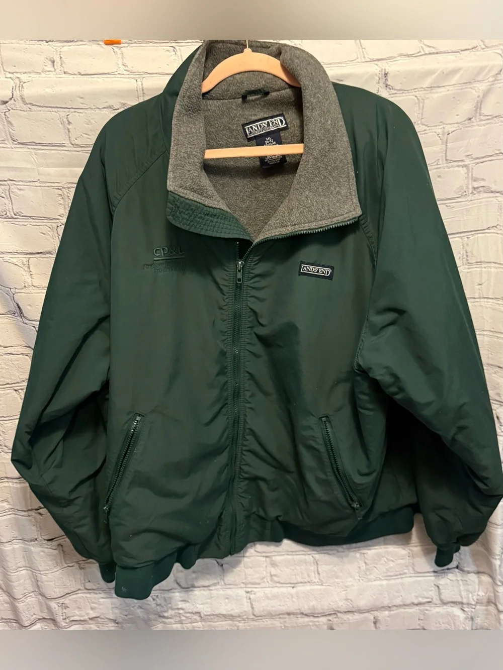 Lands' End Dark Green Jacket with Gray Fleece Lining